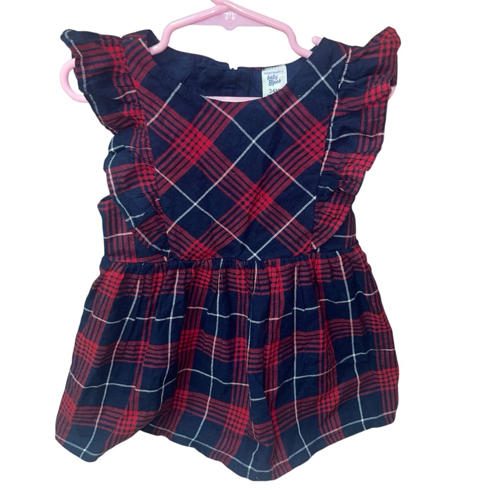 Oshkosh B'Gosh Sleeveless Navy & Red Plaid Dress Girls Size 24 Months Christmas